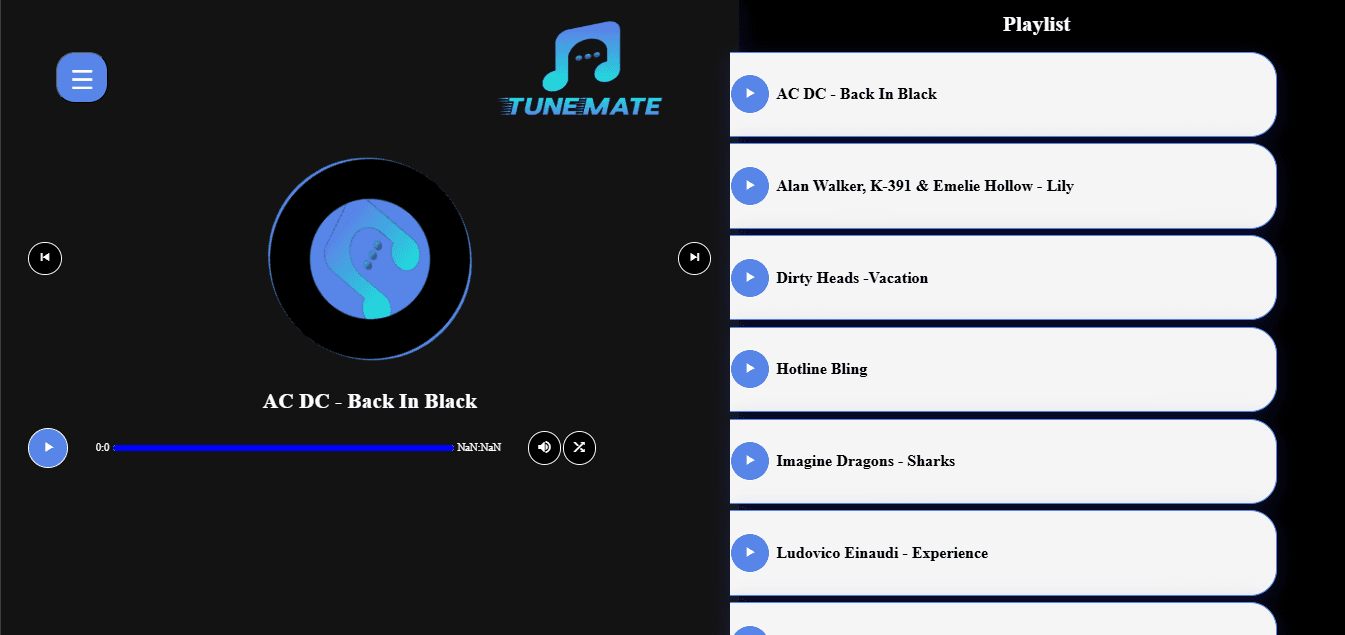 TuneMate music player App